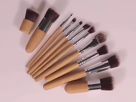 11PCS Mode Bambus Griff Make-Up Pinsel Set Kosmetik Foundation Pinsel Set