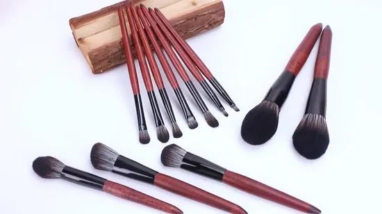 Hochwertige Kosmetik-Tools 12 PCS Foundation Puder Rouge Lidschattenpinsel Holzgriff Weiche Wollfaserhaar Make-up-Pinsel-Set