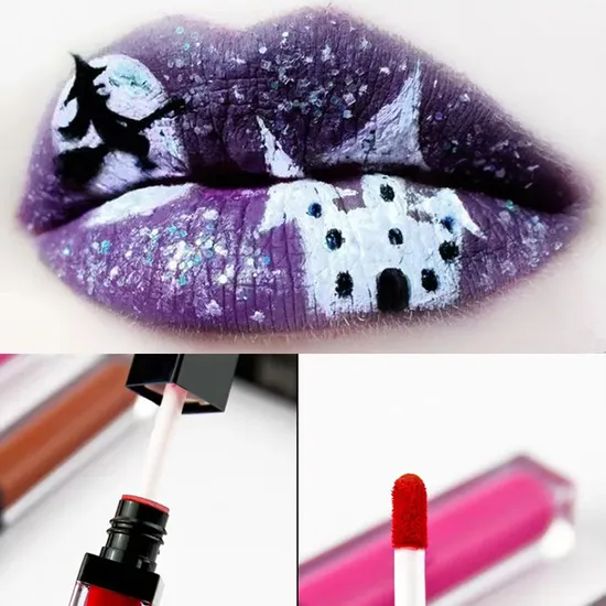 OEM Halloween Lip Glaze Schwarz Weiß Lila Lip Gloss Bühne Leistung Party Make-Up