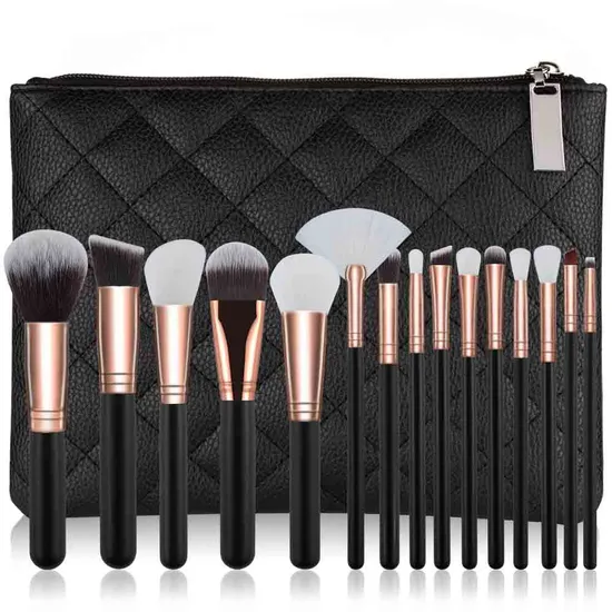 Make-up-Pinsel, 16-teilig, hochwertiges synthetisches Make-up-Pinsel-Set zum Verblenden von Grundierung, Rouge, Concealer, Lidschatten, mit Reise-Make-up-Tasche aus Leder