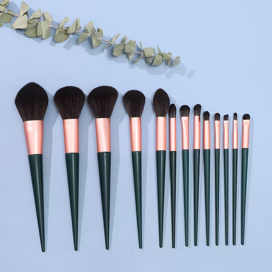 13-teiliges Make-up-Pinsel-Set in Grün mit veganem Haar, kompletter Satz von Beauty-Tools