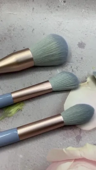 10 STÜCKE Blau Farbe Kunststoff Griff Mode Make-Up Pinsel Set mit Make-Up Tasche