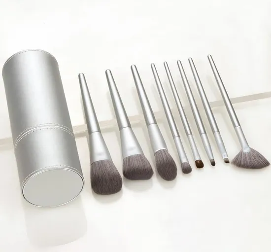 8 STÜCKE Hellsilber Make-Up Pinsel Braun Weiß Synthetische Haare Luxus Individuelles Logo Make-Up Pinsel Set Vegan
