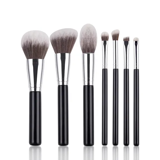 Maßgeschneiderter OEM-Hersteller 7PCS Foundation Buffing Vegan Professional Private Label Black Makeup Kosmetikpinsel-Set