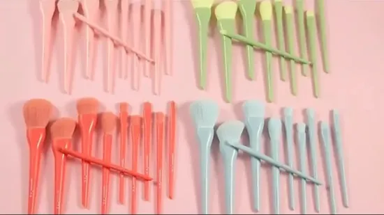 10 STÜCKE Grün Farbe Kunststoff Griff Mode Make-Up Pinsel Set mit Make-Up Tasche